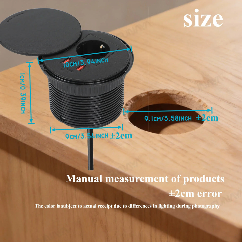 FUNAYA Embedded Circular Desktop Socket EU SG UK Plug with USB TYPE-C Charging Built-in Desk Countertop Table Extension Outlets