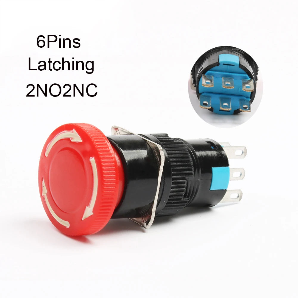 16mm e-stop switch 30mm Mushroom emergency stop 3/6 pins 1NO1NC/2NO2NC Latching self Weather Pack push button switch