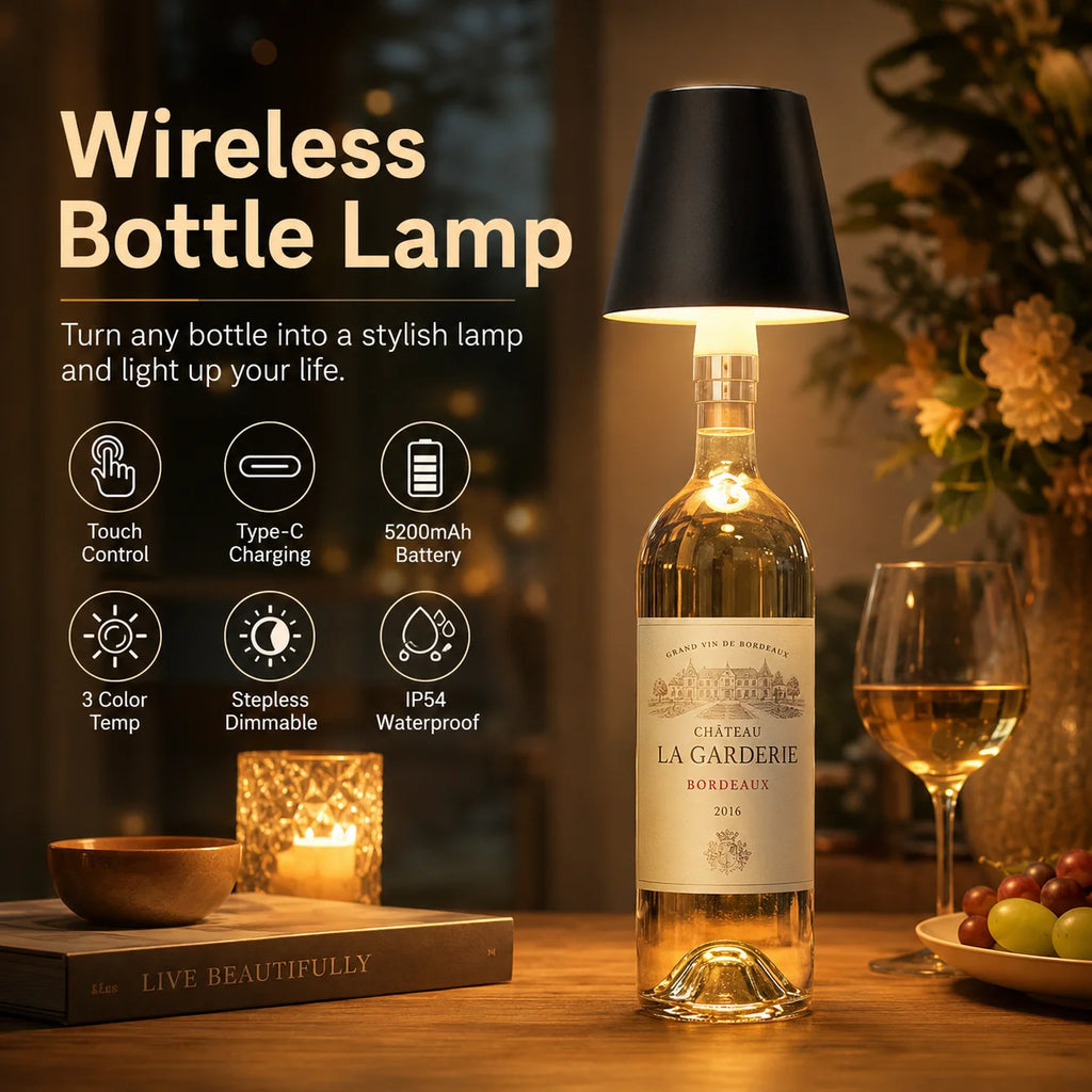 Wireless LED Bottle Lamp Rechargeable RGB Dimmable Wine Bottle Light Portable for Bar Restaurant Camping Party Decor Night Light