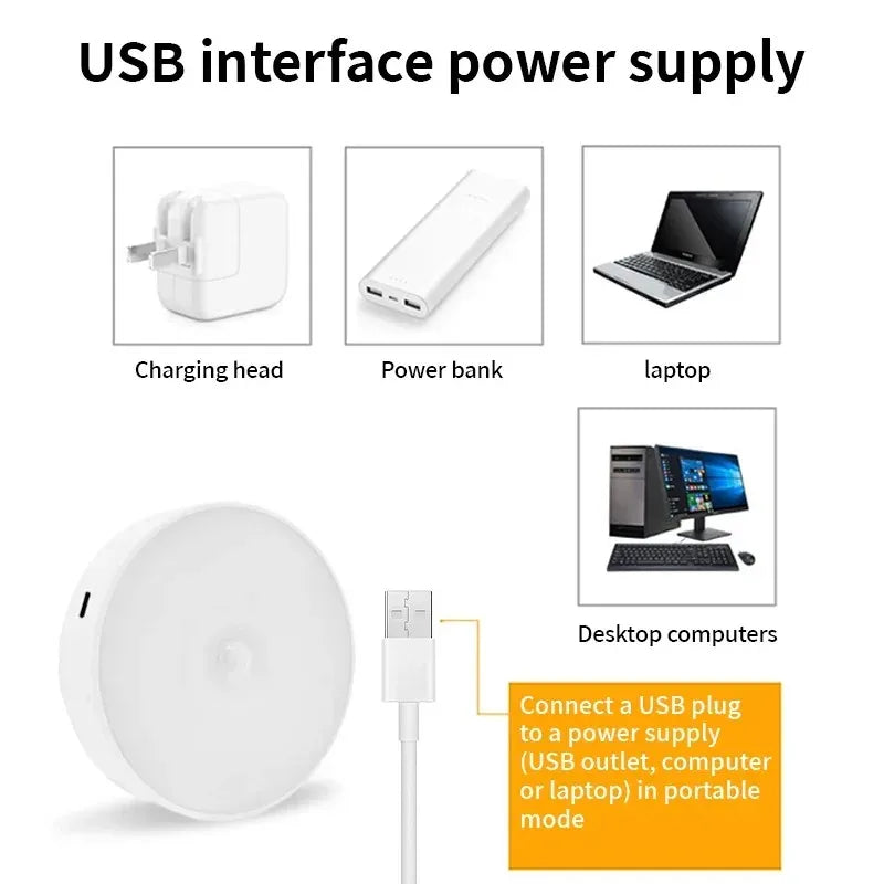 1/3Pcs 8LED Motion Sensor Light Night Light USB Rechargeable Night Lamp for Kitchen Cabinet Wardrobe Lamp Staircase Closet Light