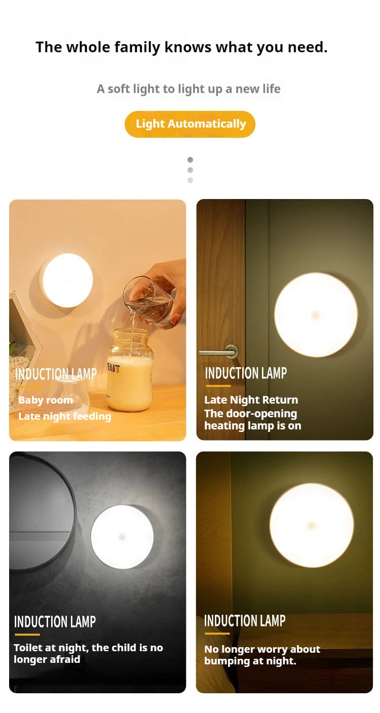 Type-C Motion Sensor Light Rechargeable Light Lamp Bedside LED Night Light for Stairs Hallway Cabinet Closet Bedroom Nightlight