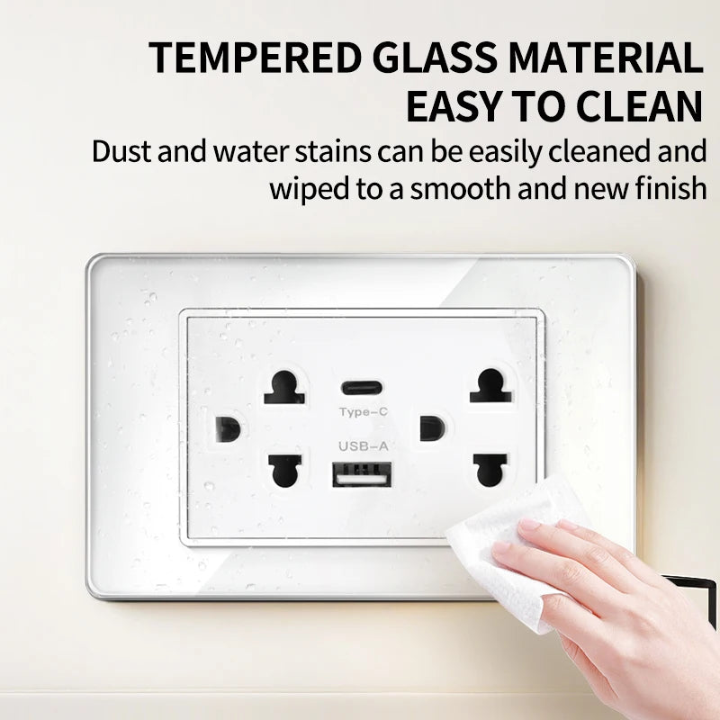DIY Modular Tempered Glass Wall Plate2x4inch NEMA 5-15R Duplex Outlet US EU Italy Chile Interchangeable Electrical Socket Module
