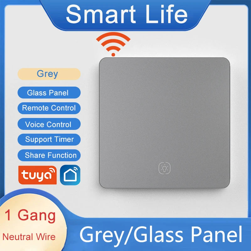 Tuya Smart WiFi Smart Light Switches glass panel No Neutral Wire No capacitor required Remote control Support Alexa Google Home