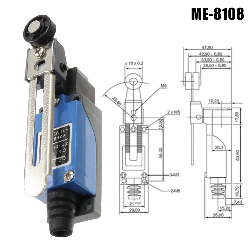 ME-8104 ME-8107 ME-8108 ME-8111 ME-8112 ME-8166 -8169 Limit Switch Rotary Adjustable Roller Lever Arm Travel Switch AC250V NO NC