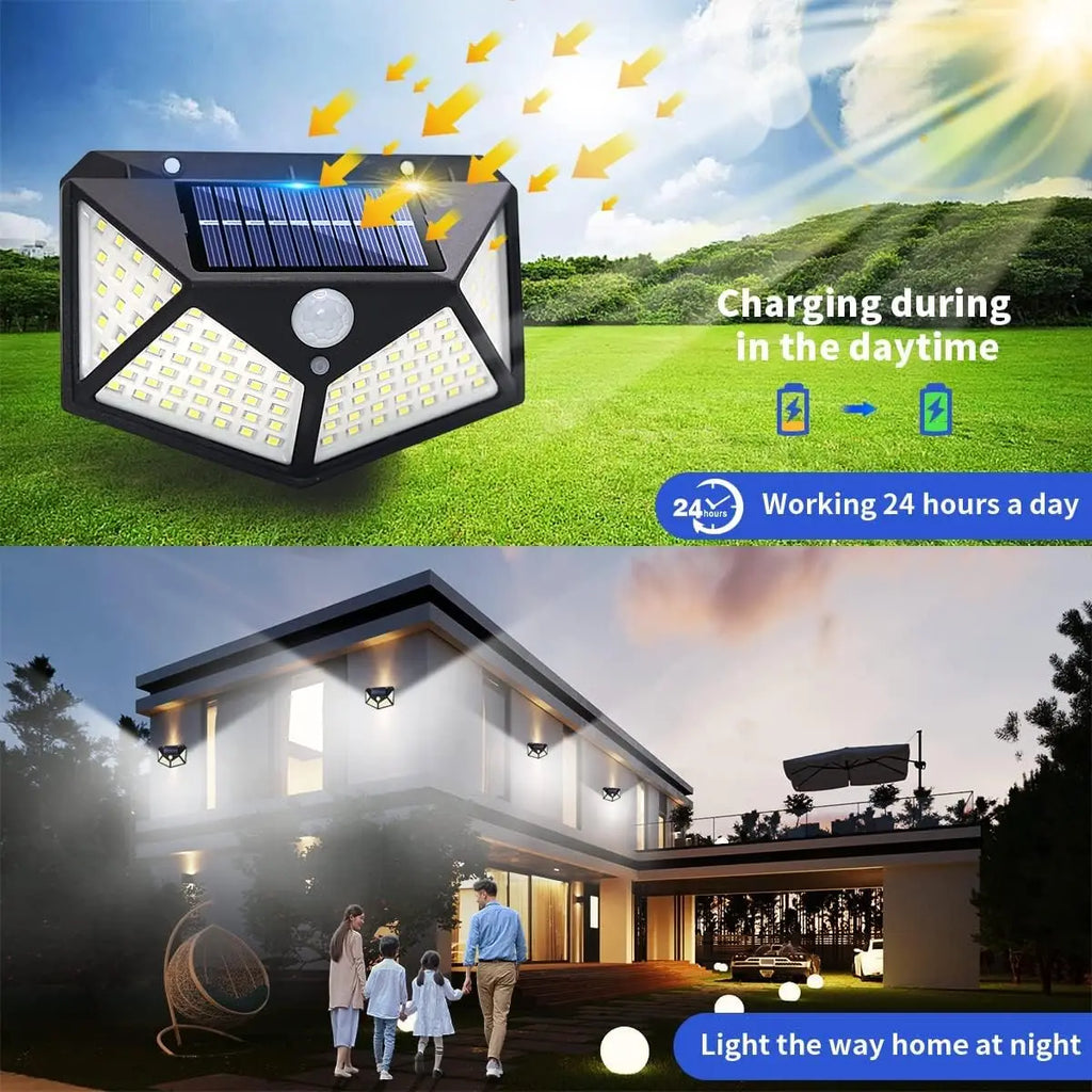 100 LED Solar Motion Sensor Security Light Outdoor Waterproof PIR Spotlight for Yard Garden Path Fence Decoration