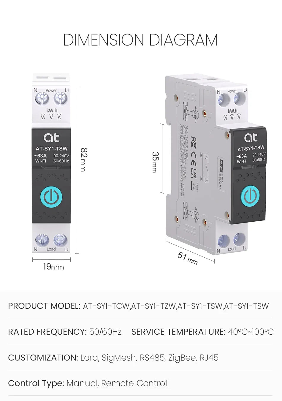 Tuya WiFi Smart Circuit Breaker 1P+N MCB 63A Timer Power Energy kWh Voltage Current Meter Protector Voice Remote Control Switch
