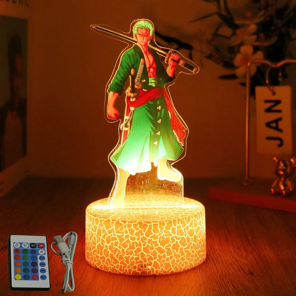 LED Night Light Anime Figure One Piece Luffy Zoro Figures Lamp PVC Action Collection Bedside Table Decoration Kid Christmas Gift