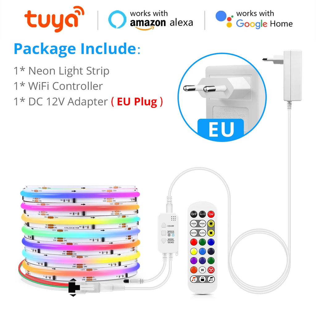 12V Tuya Smart Life App Control RGBIC COB LED Strip Light DIY Addressable WS2811 IC Flexible Tape Ambinet Light for Alexa Google