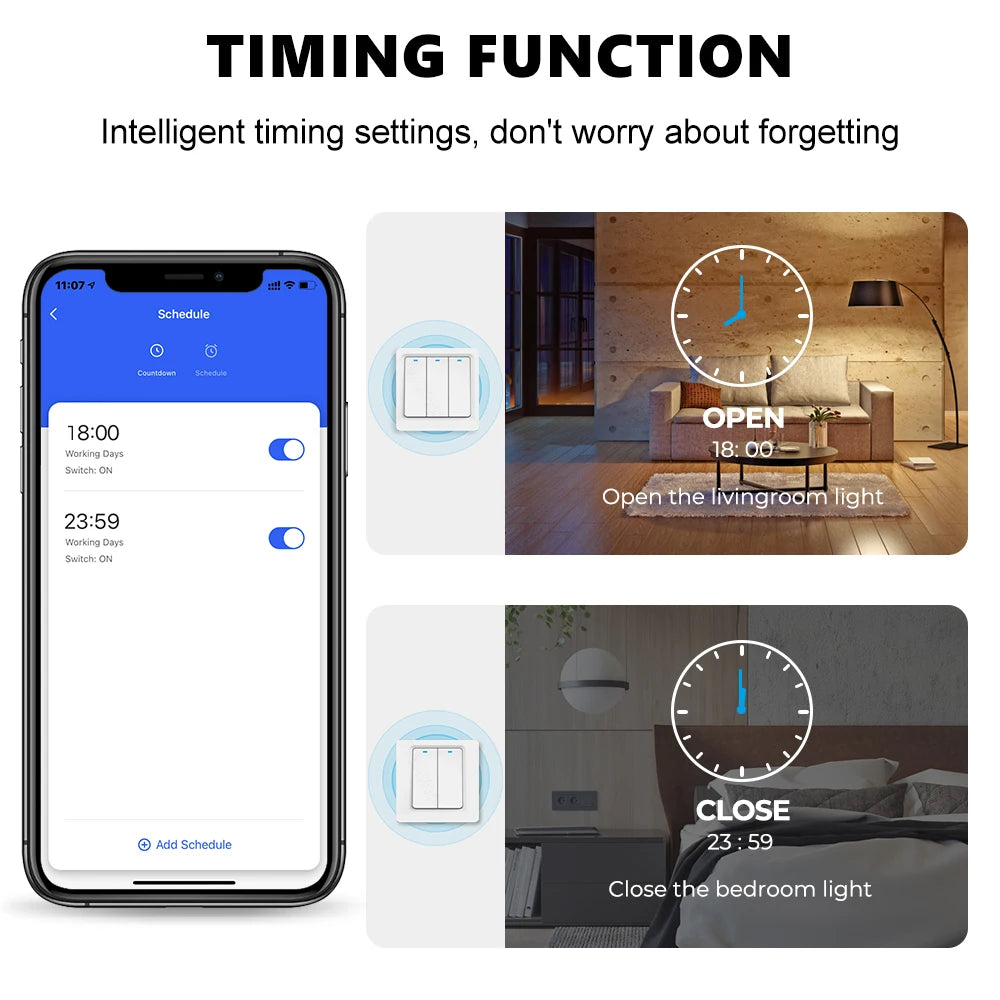 Tuya Zigbee Smart Switch No Neutral Wire No Capacitor 1/2/3Gang EU Wall Push Light Switch Smart Life APP Voice for Alexa Google