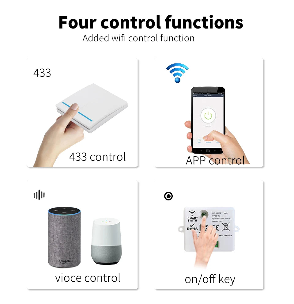Tuya WiFi Wireless Switch 1/2/3 Gang RF433MHz Voice Control Compatible with Google Home Alexa No Wiring Required Timed Control