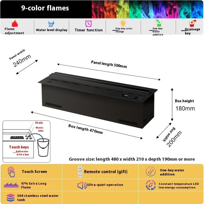 Smart Home 3D Fireplace Water Steam Humidifier LED Decorative Flame TV Wall Sound Of Firewood Cracking Vapour Electric Fireplace