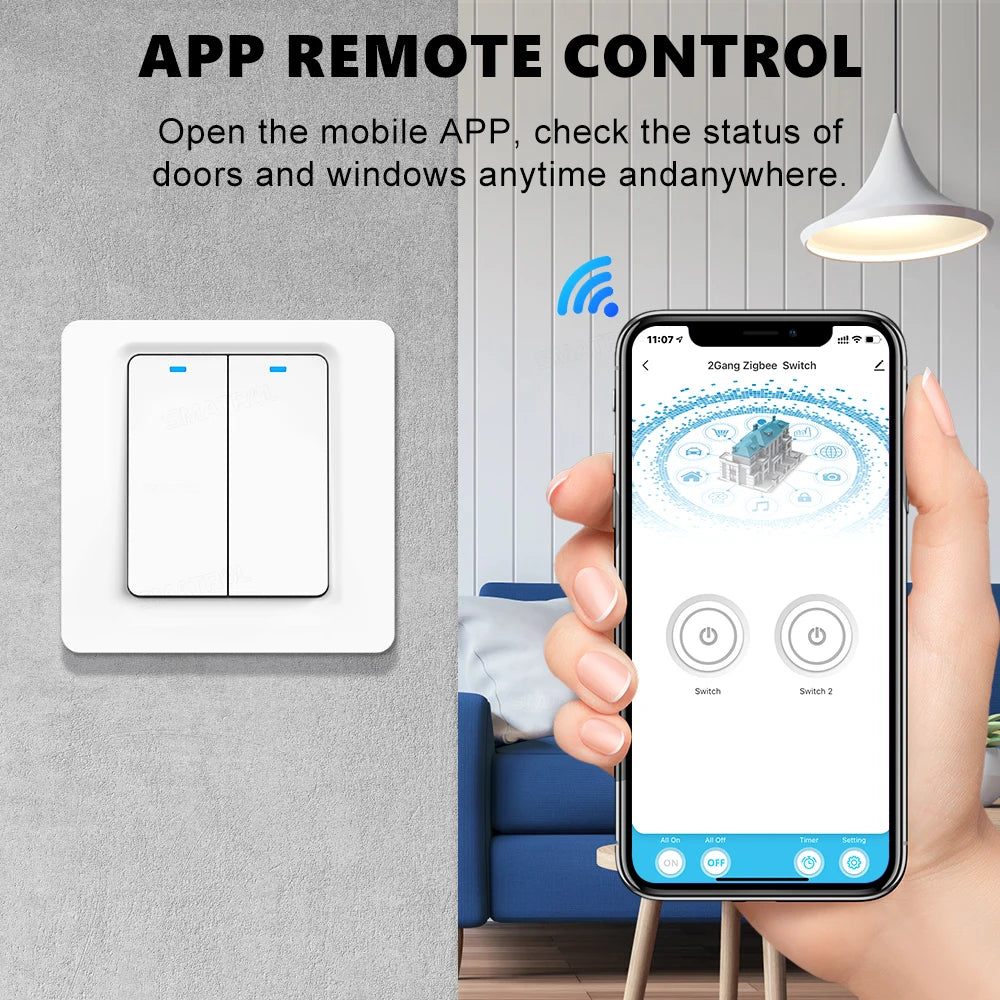 Tuya Zigbee Smart Switch No Neutral Wire No Capacitor 1/2/3Gang EU Wall Push Light Switch Smart Life APP Voice for Alexa Google