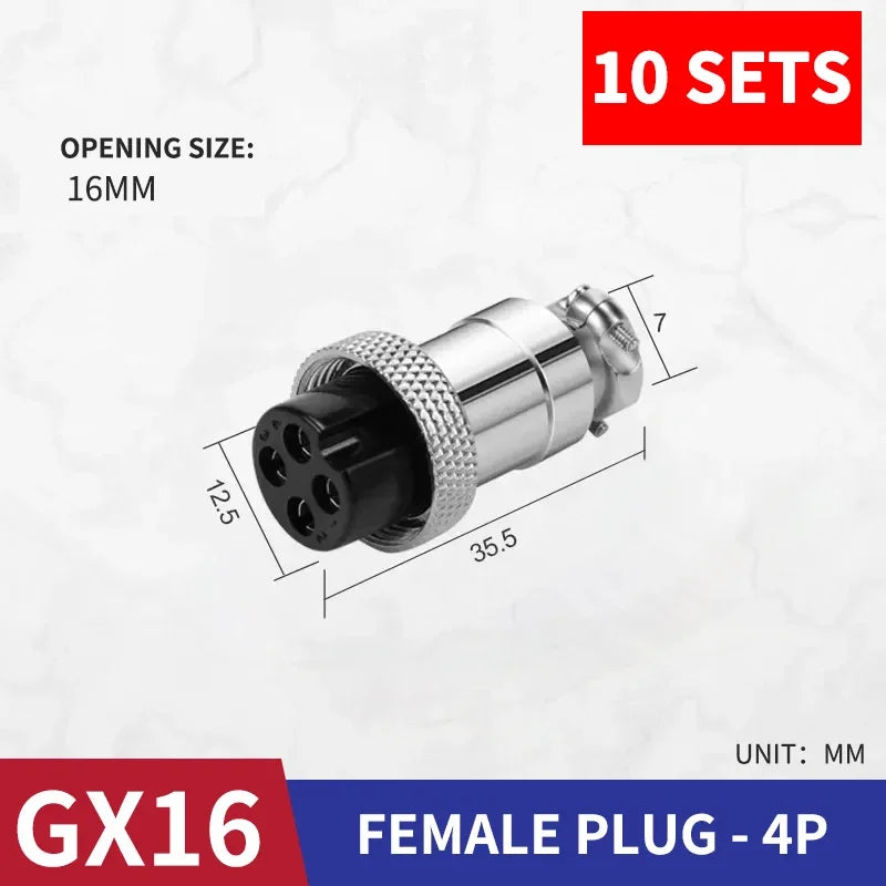 10 sets GX16 metal aviation socket 2/3/4/5/6/7/8/9/10pin electric cable terminal fixed type and butt mobile type Female&male