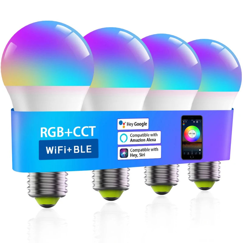 WiFi E27 Smart Dimmable Bulb RGBCW Colorful 220V LED Light App Adjust Bluetooth Support Alexa Google Home Voice Control