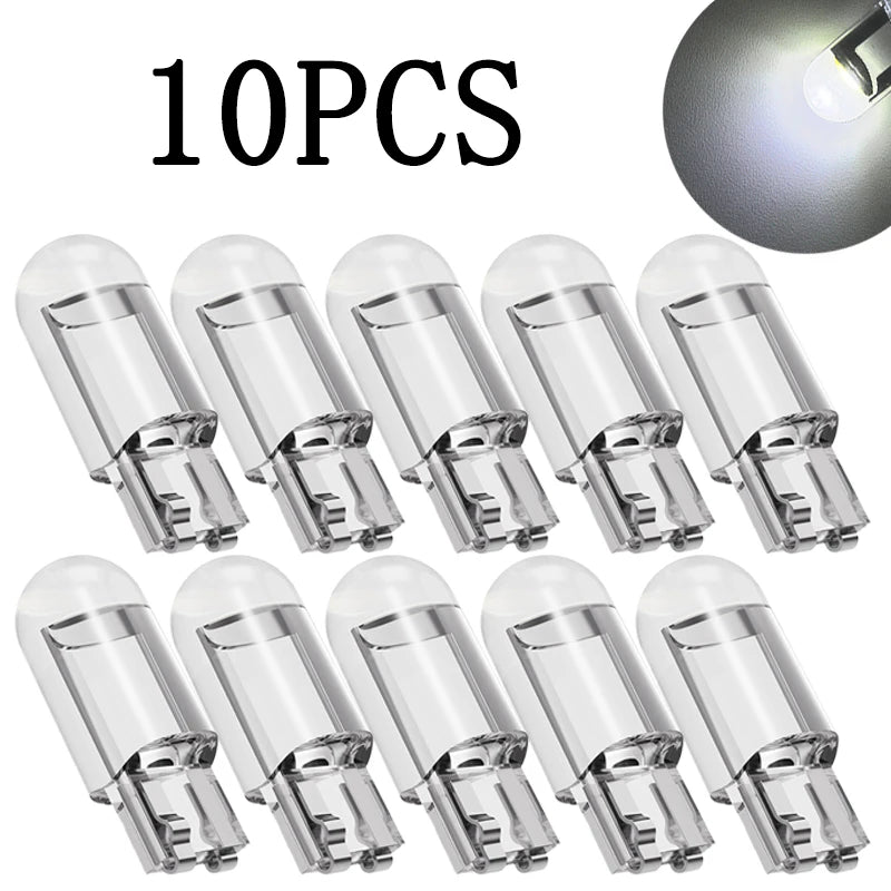 10Pcs Led T10 Car Light COB Glass 6000K White Auto Automobiles License Plate Lamp Dome Read DRL Bulb Style 12V Led Light for Car