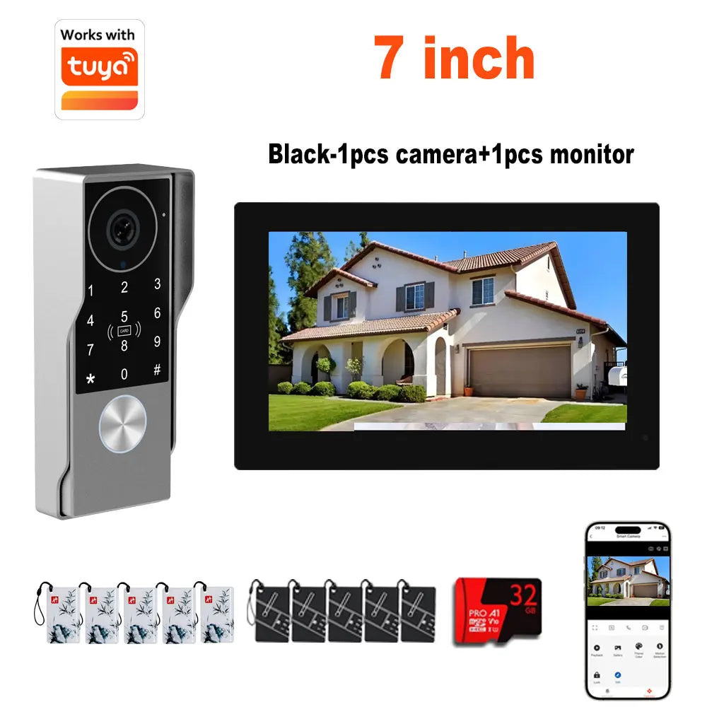 2-Wire Smart Video intercom doorbell 5G WiFi 7/10 inch Touch Screen 1080P Rainproof Camera Password Video Doorphone 5in1 Unlock