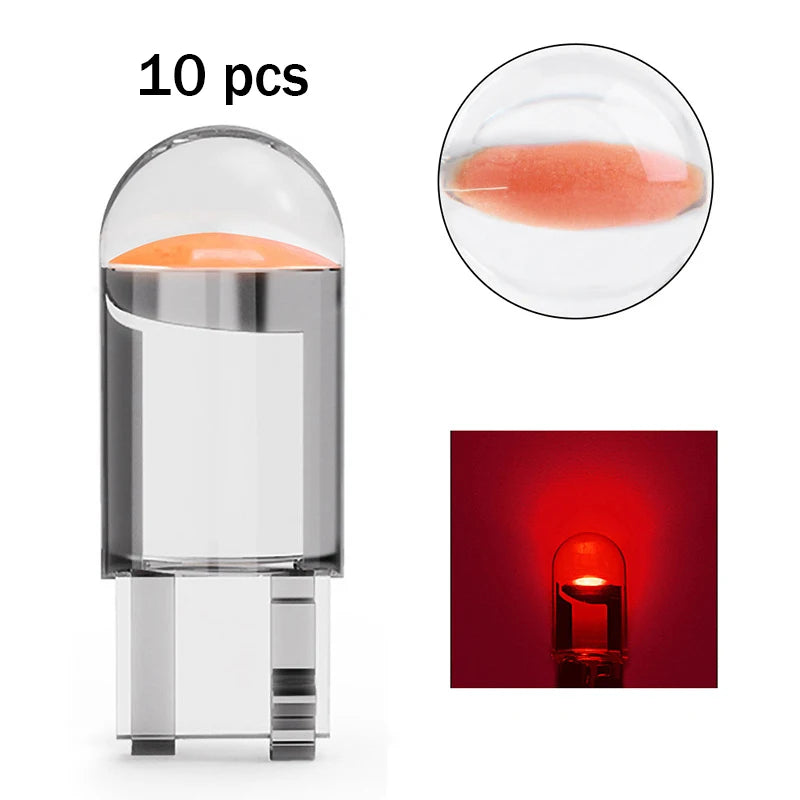 10Pcs Led T10 Car Light COB Glass 6000K White Auto Automobiles License Plate Lamp Dome Read DRL Bulb Style 12V Led Light for Car