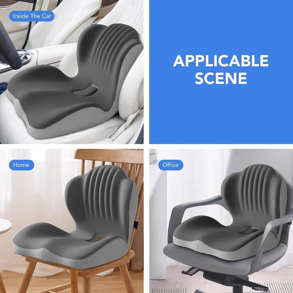 Ergonomic Memory Foam Seat Cushion Lumbar Support Pad Tailbone Sciatica Relief Pillow for Office Chair Car Seating Use