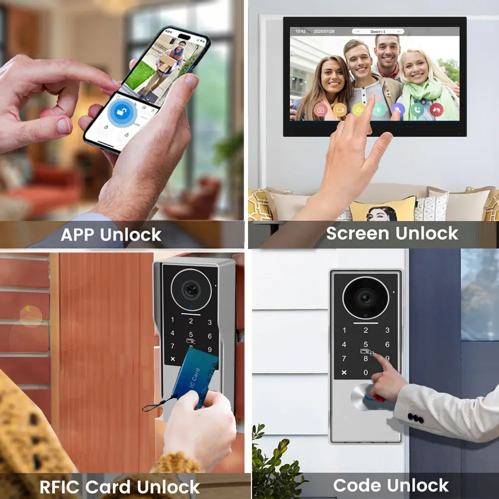 2-Wire Smart Video intercom doorbell 5G WiFi 7/10 inch Touch Screen 1080P Rainproof Camera Password Video Doorphone 5in1 Unlock