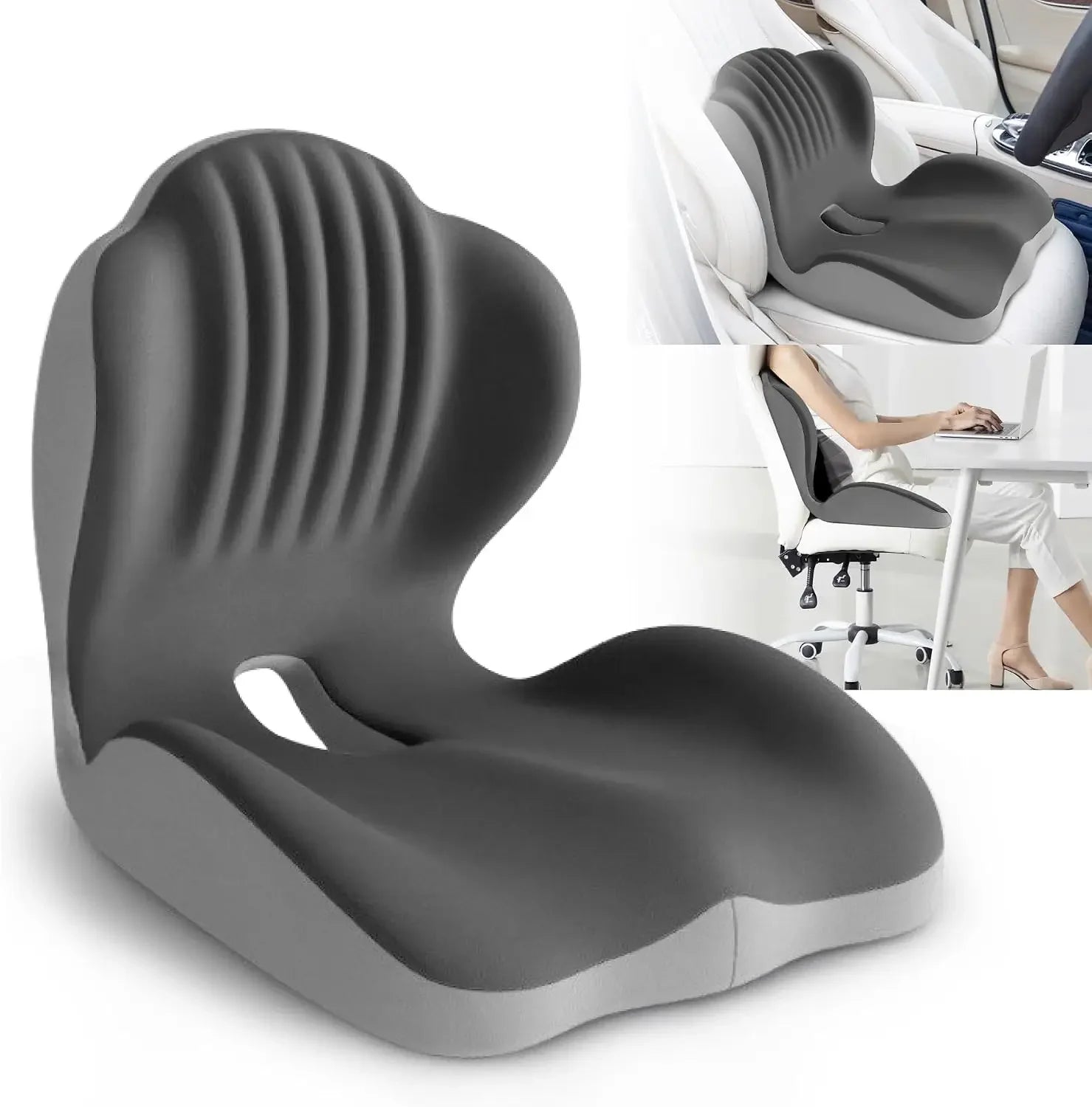 Ergonomic Memory Foam Seat Cushion Lumbar Support Pad Tailbone Sciatica Relief Pillow for Office Chair Car Seating Use