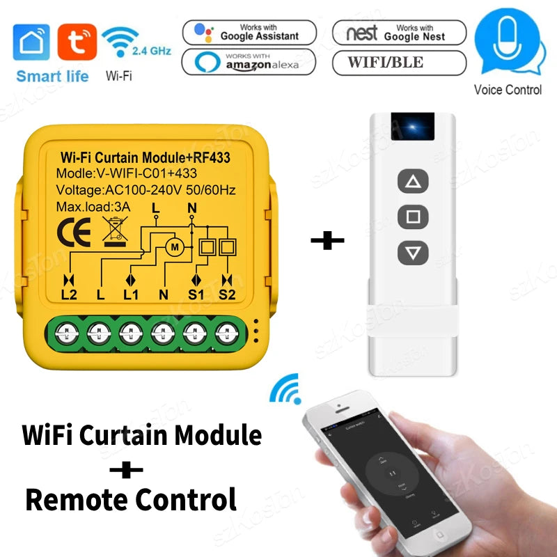 Tuya Smart WiFi ZigBee Curtain Module Blinds Roller Shutter Electric Motor Smart Curtain Switch Works with Alexa Google Home