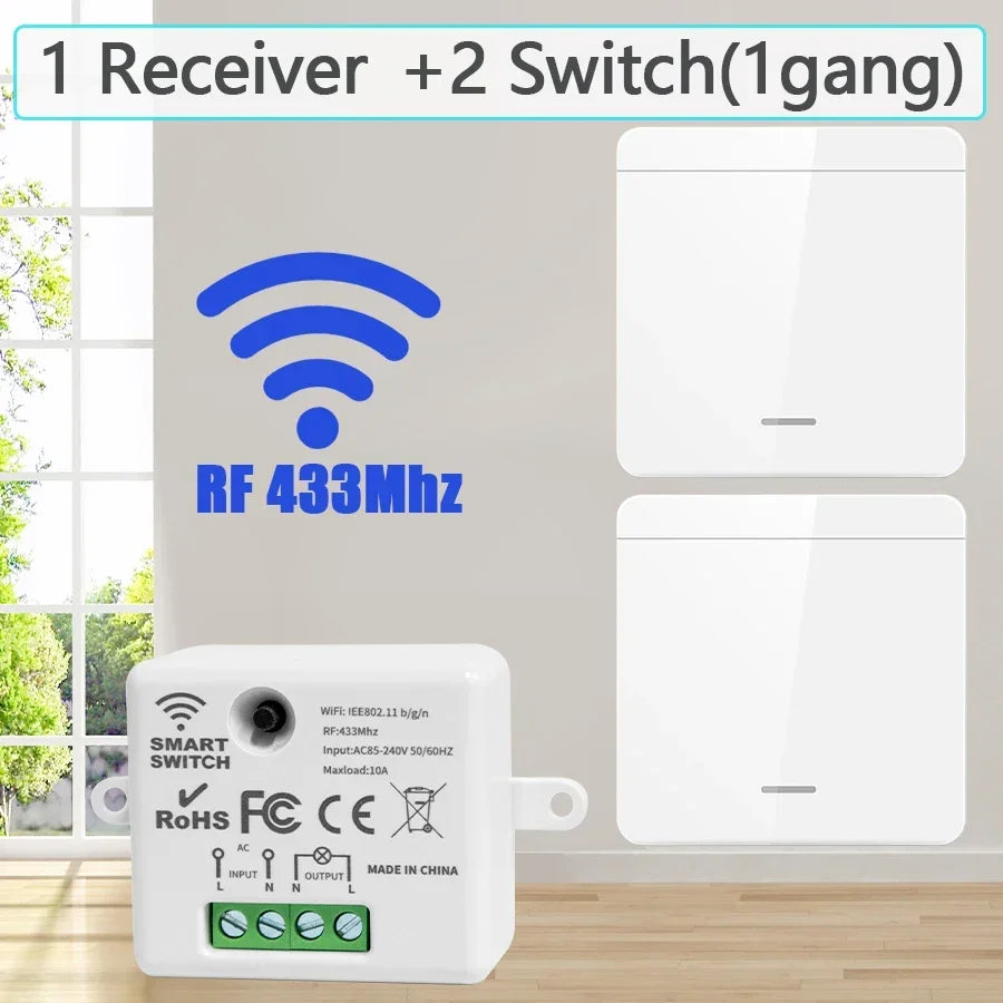 Wireless Light Wall Switch Relay Receiver RF 433Mhz 10A 110V 220V 1/2/3Gang Panel Switch Remote Control Interruptor for LED Lamp