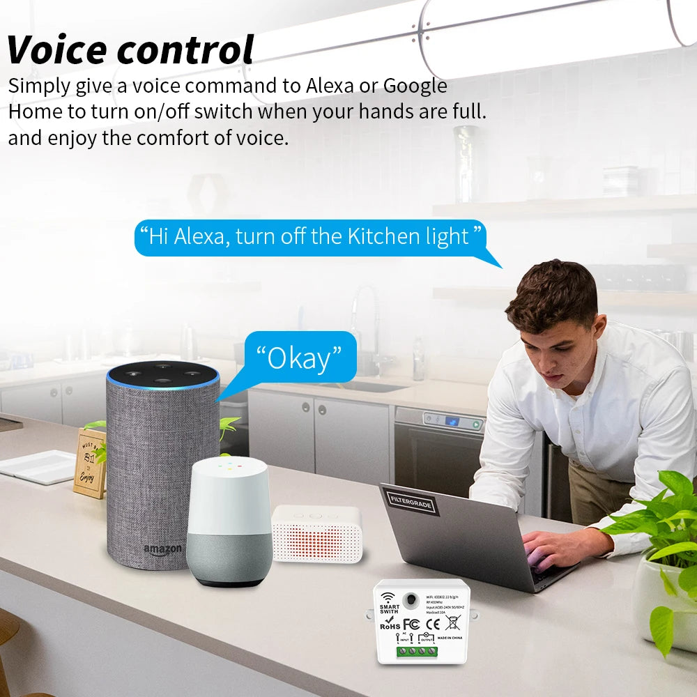 Tuya WiFi Wireless Switch 1/2/3 Gang RF433MHz Voice Control Compatible with Google Home Alexa No Wiring Required Timed Control