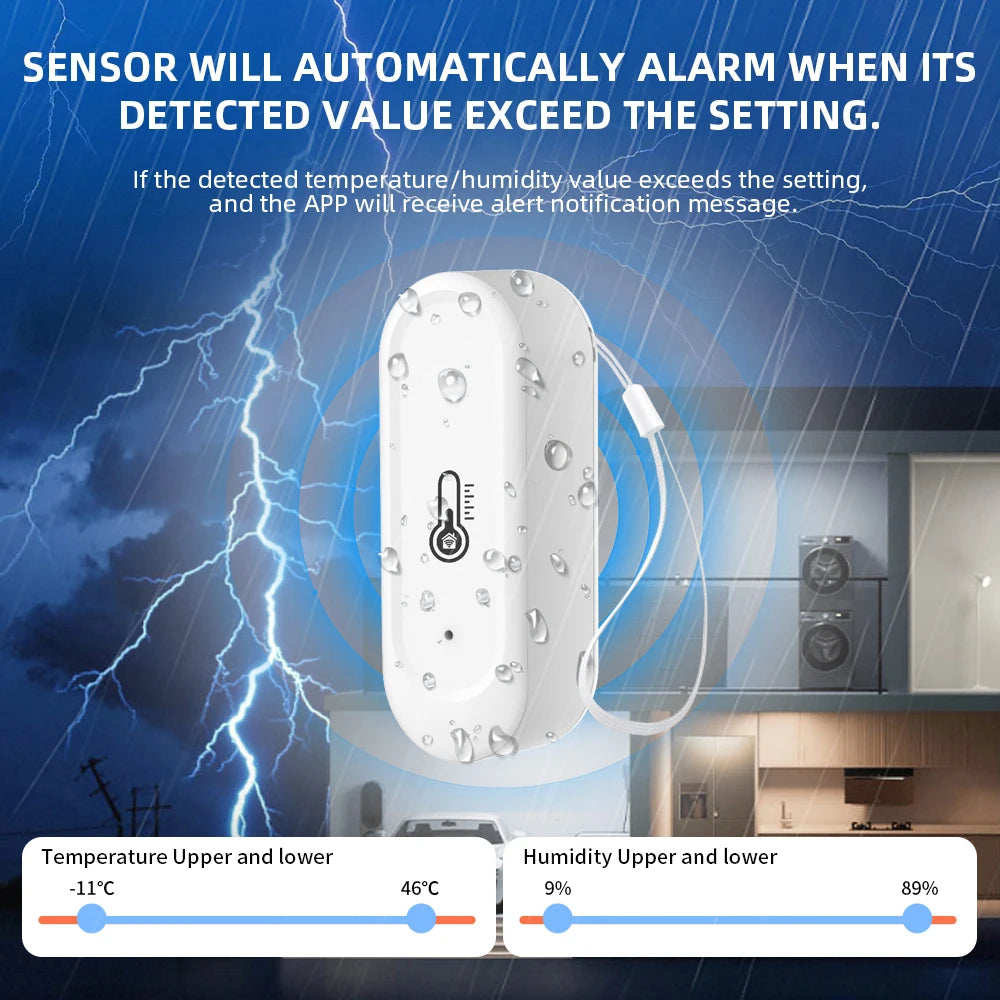Tuya  Indoor or IP65 Waterproof Outdoor WiFi Temperature Humidity Sensor Home Thermometer Compatible For Alexa Google Home Voice