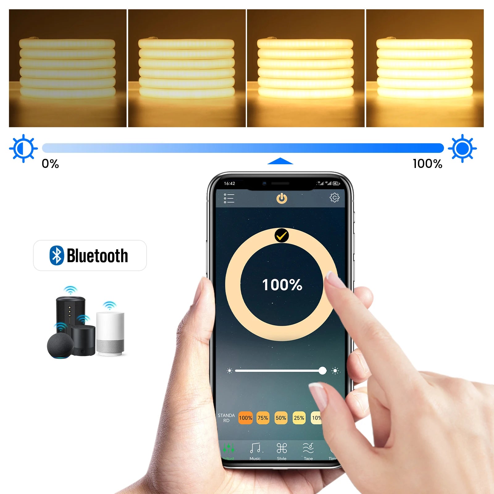 220V Smart COB Strip LED Neon Light 10M 20M 30M 288Leds/m WIFI Bluetooth Dimmable Tape IP67 Waterproof Rope For Room Outdoor