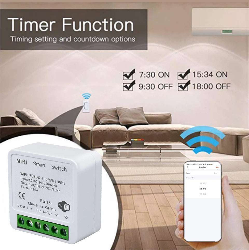 16A 20A Tuya WiFi Smart Switch 2-way Control Mini Smart Breaker Work With Smart Life Alexa Google Home Alice