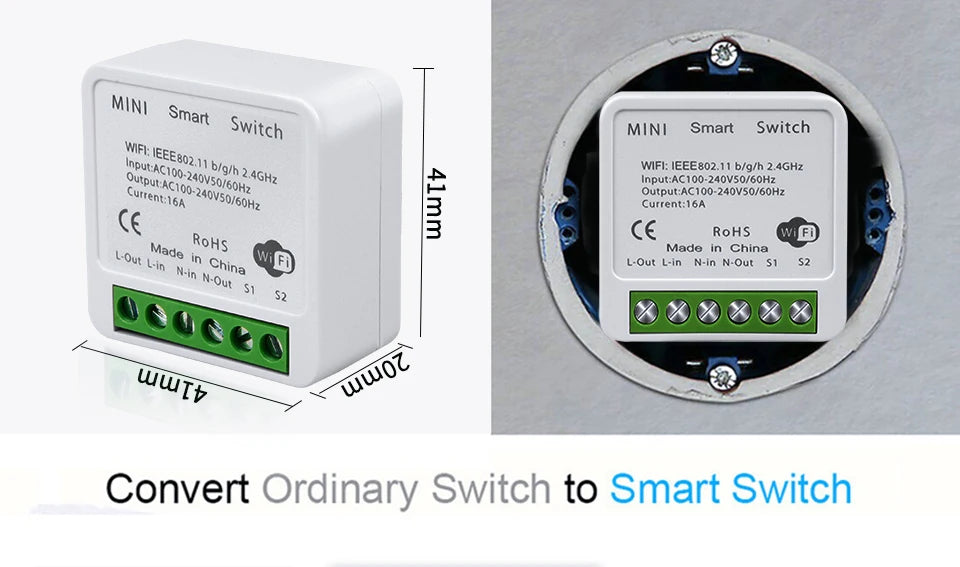 16A 20A Tuya WiFi Smart Switch 2-way Control Mini Smart Breaker Work With Smart Life Alexa Google Home Alice