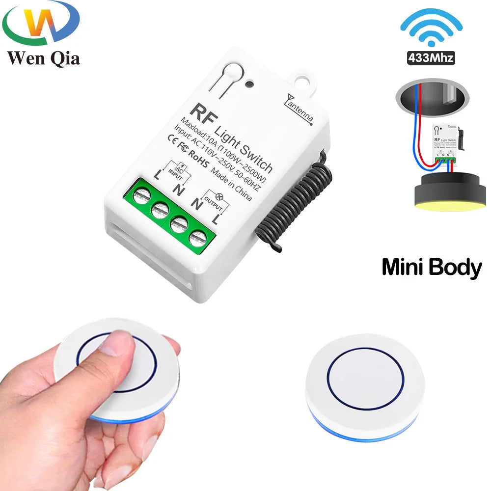 433Mhz Wireless Smart Light Switch 110V 220V 10A Mini Relay Receiver Wall Panel Remote Control Switch for Fan Lamp Humidifier
