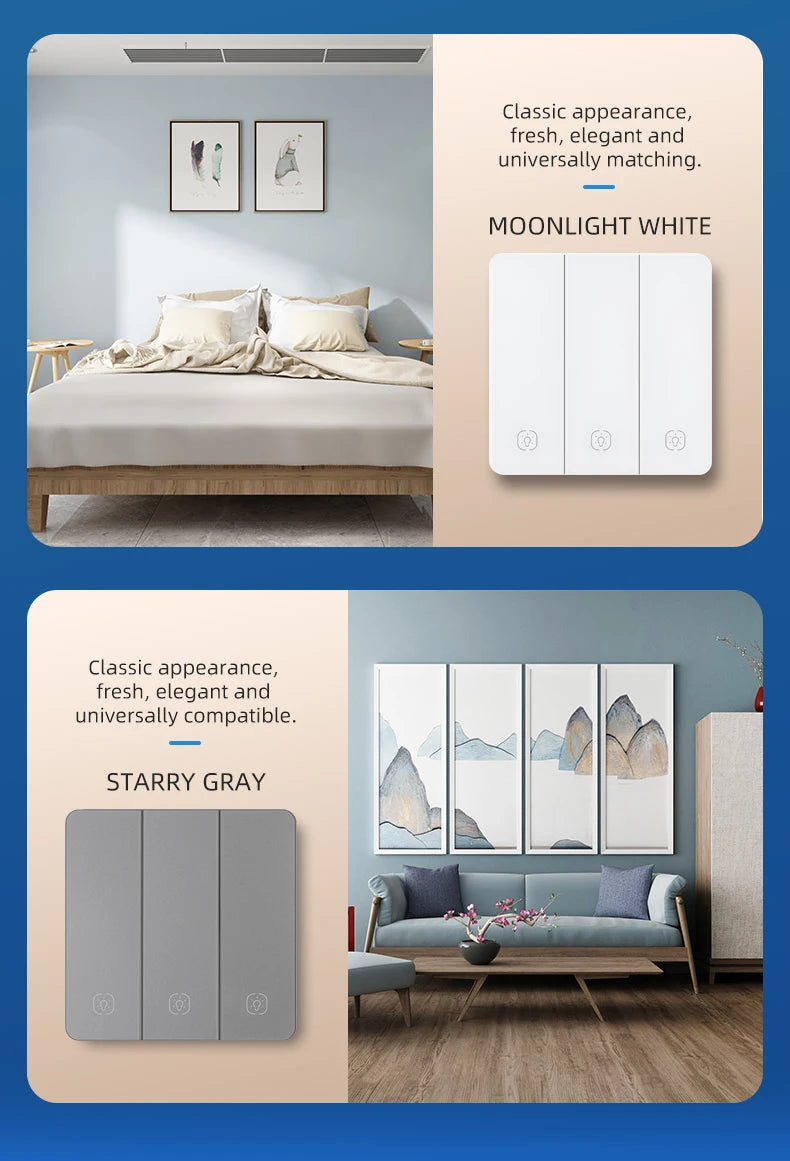 Tuya Smart WiFi Smart Light Switches glass panel No Neutral Wire No capacitor required Remote control Support Alexa Google Home
