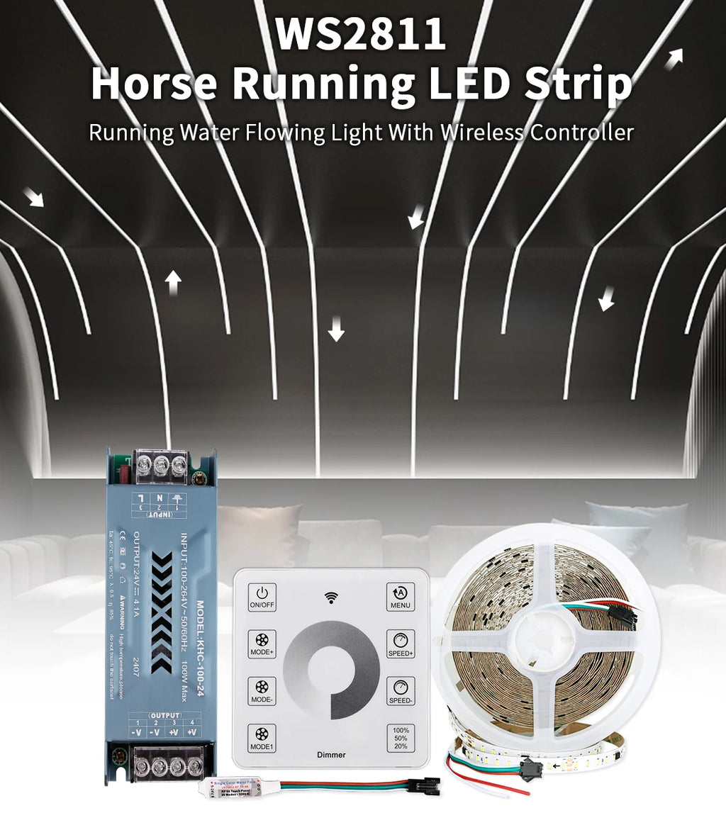 10m WS2811 Running Water Flowing LED Strip Light SMD2835 Horse Race Pixel Addressable Flexible Linear Lamp Set 120LEDs/m DC24V