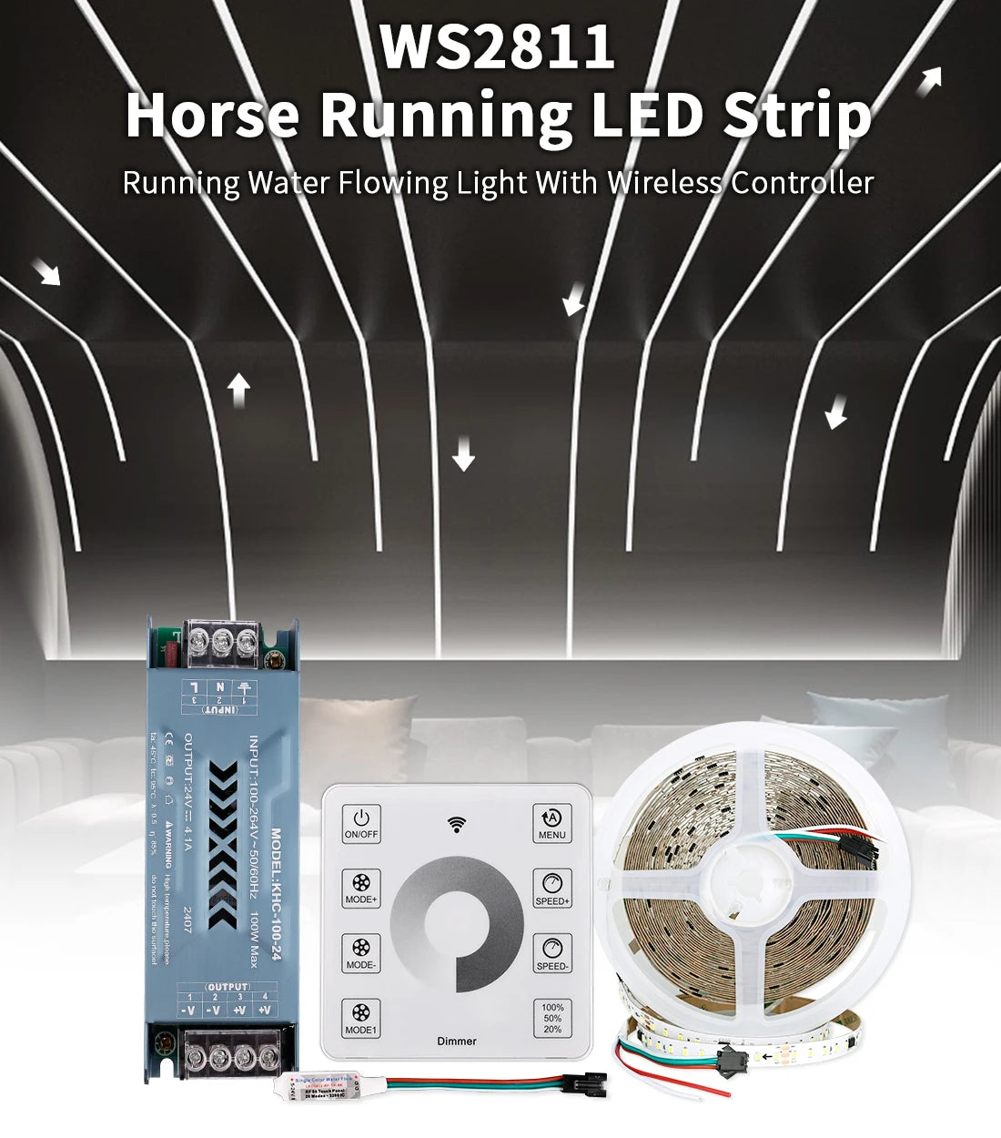 10m WS2811 Running Water Flowing LED Strip Light SMD2835 Horse Race Pixel Addressable Flexible Linear Lamp Set 120LEDs/m DC24V