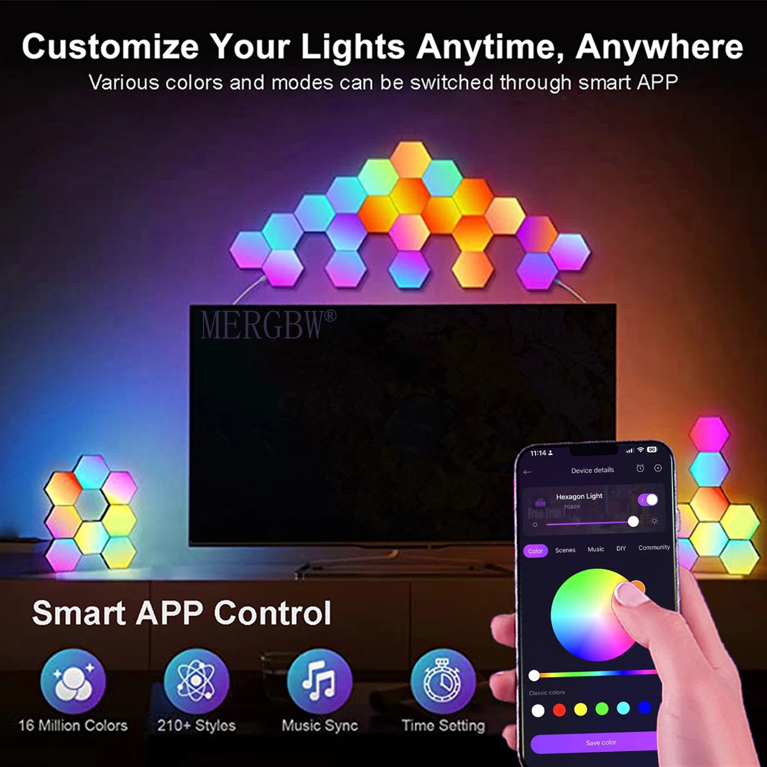 Smart LED Hexagonal Wall Light Quantum Panel APP DIY Music Sync Night Light Game Room Bedroom Home Decor Birthday Christmas Gift