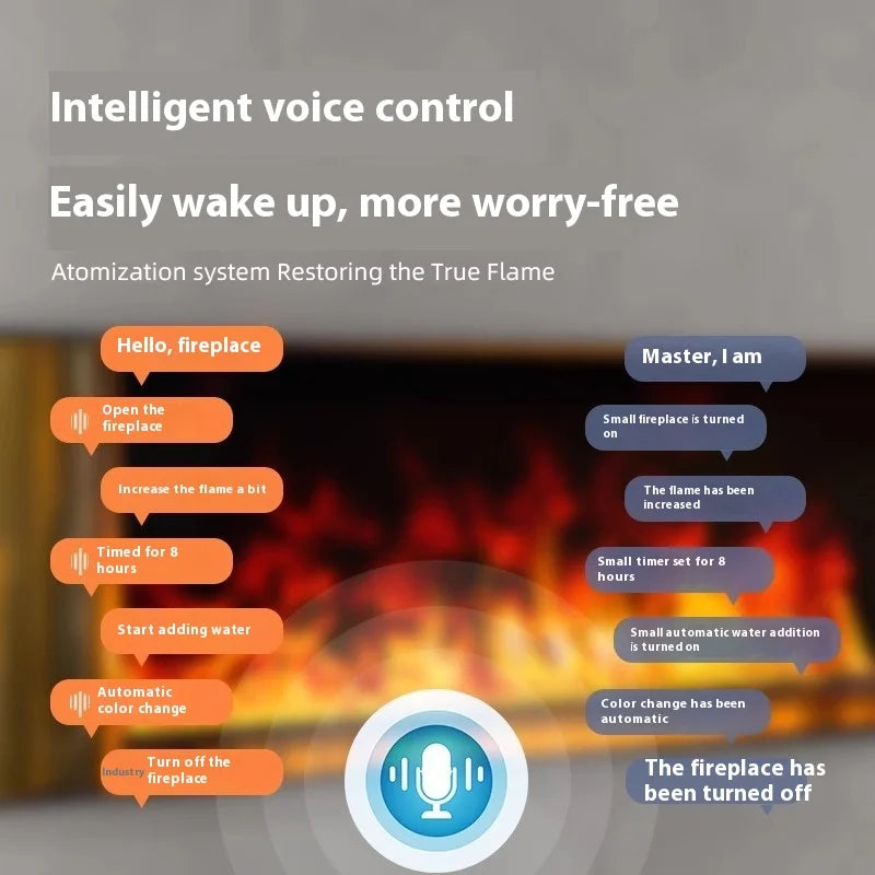 Smart Home 3D Fireplace Water Steam Humidifier LED Decorative Flame TV Wall Sound Of Firewood Cracking Vapour Electric Fireplace
