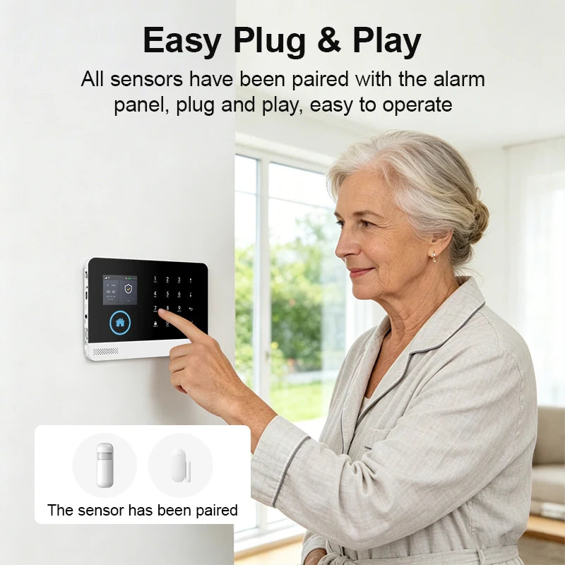 Smart Home WiFi GSM Alarm System for Home with Motion Sensor Wireless Siren Night Vision IP Camera Works with Tuya Support Alexa