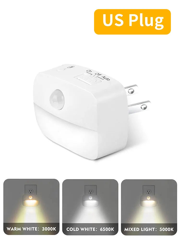 Motion Sensor LED Night Light EU/US Plug in Socket 3 Modes Night Lamp For Room Kitchen Hallway Human Induction Emergency Lightin