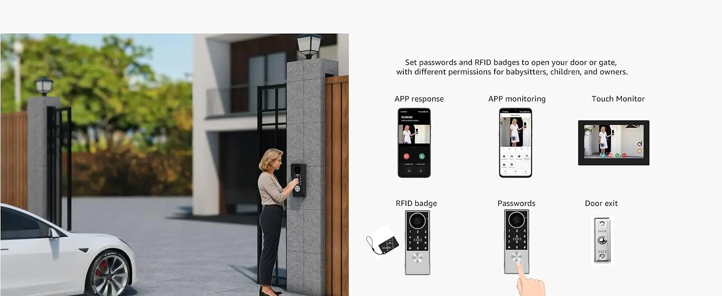 2-Wire Smart Video intercom doorbell 5G WiFi 7/10 inch Touch Screen 1080P Rainproof Camera Password Video Doorphone 5in1 Unlock