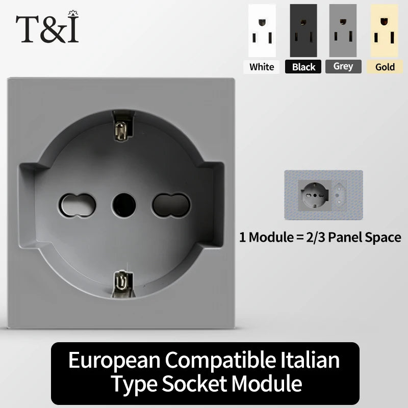 DIY Modular Tempered Glass Wall Plate2x4inch NEMA 5-15R Duplex Outlet US EU Italy Chile Interchangeable Electrical Socket Module