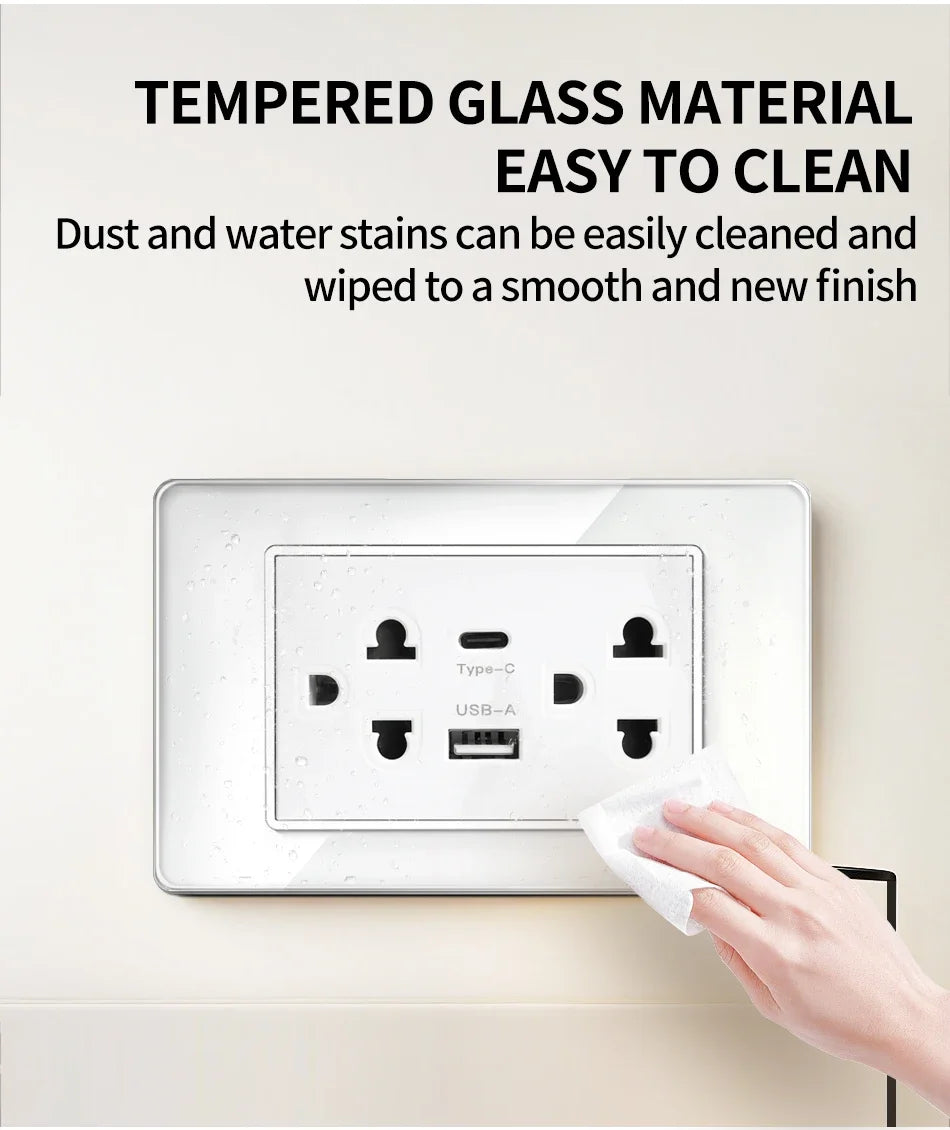DIY Modular Tempered Glass Wall Plate2x4inch NEMA 5-15R Duplex Outlet US EU Italy Chile Interchangeable Electrical Socket Module