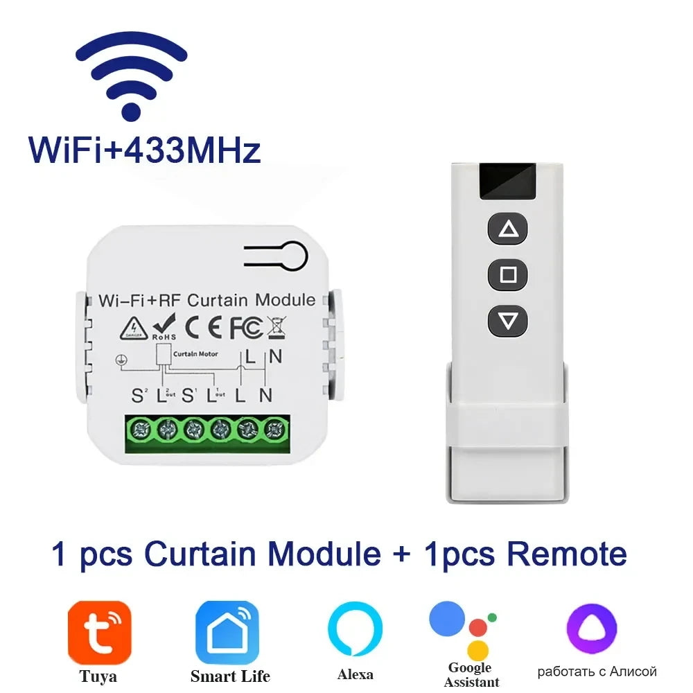 Tuya WiFi Smart Curtain Switch Roller Blinds Shutter Module 433MHz RF Remote Control Works With Alexa Google Home Assistant