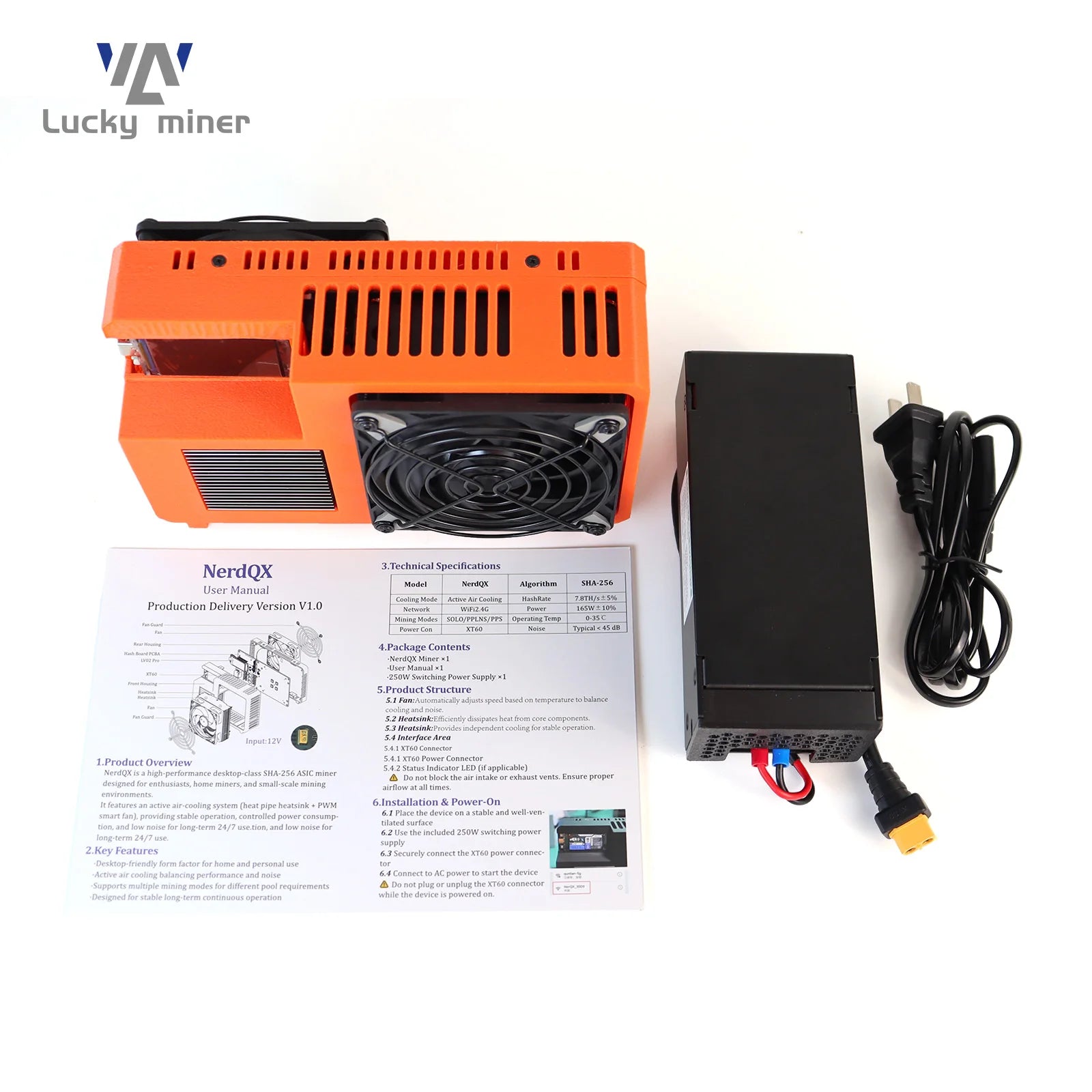 NerdQX 8TH/s ASIC Bitcoin Miner BM1370 Open Source Solo Mining Rig Low Noise 180W Home BTC Mining Equipment