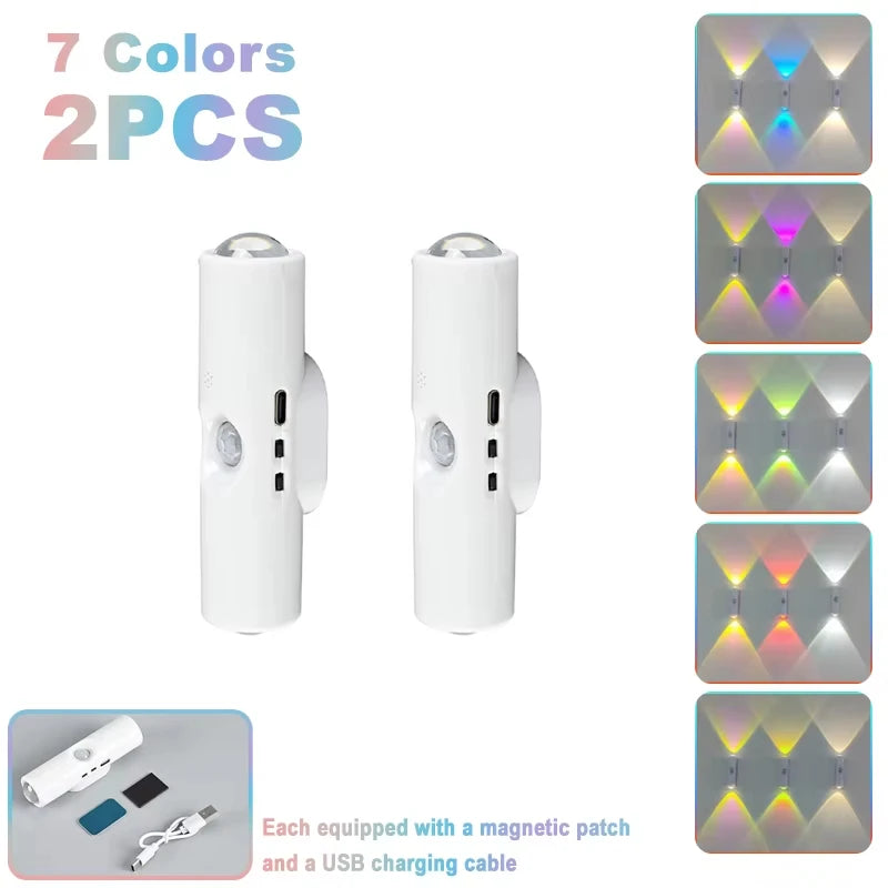 Smart RGB Double-head Wall Light Motion Sensor Magnetic Night Light Rechargeable Spotlight for Bedroom Closet Garden Room Decor