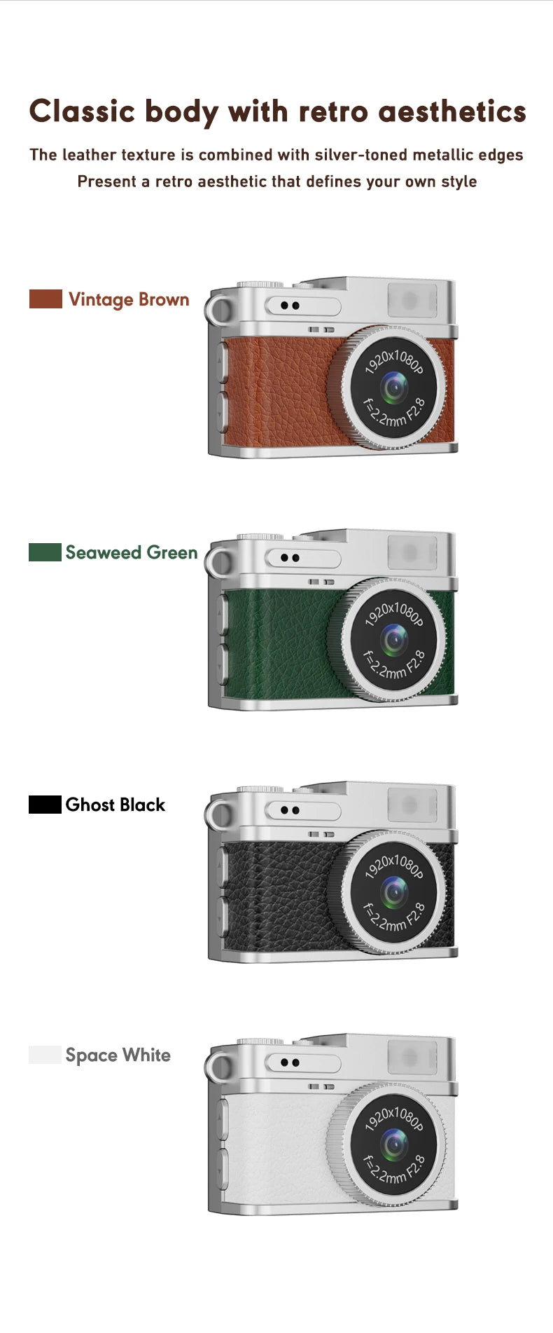 Retro Digital Camera 1080P Video Recorder LED Fill Light 0.96 Inch IPS Screen Portable Mini Digital Camera