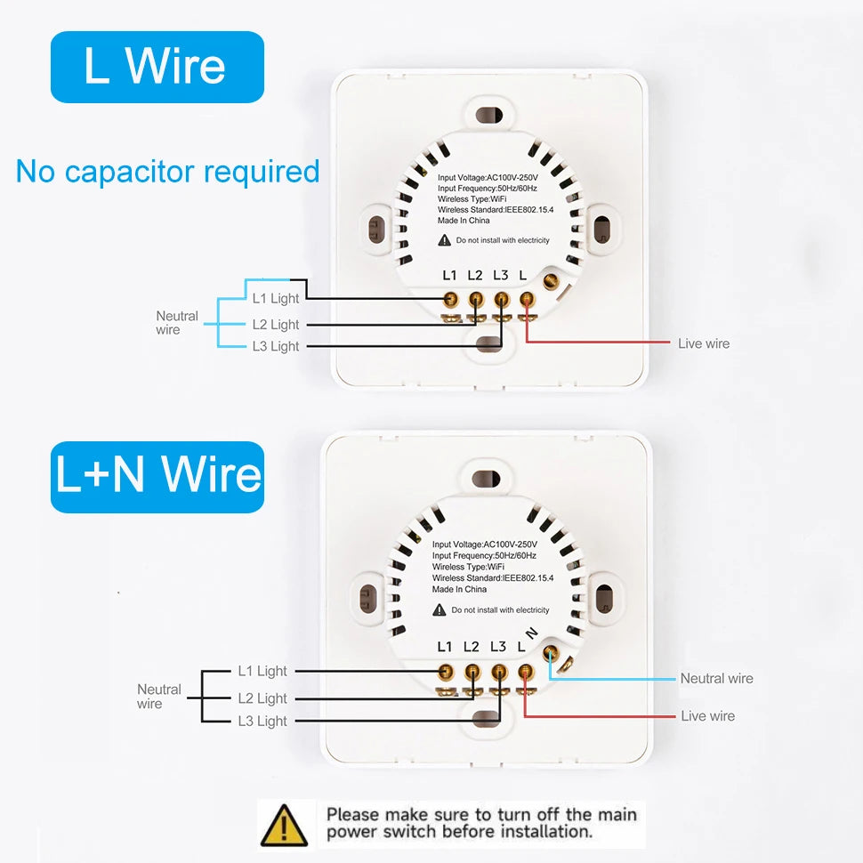 Tuya Smart WiFi Smart Light Switches glass panel No Neutral Wire No capacitor required Remote control Support Alexa Google Home