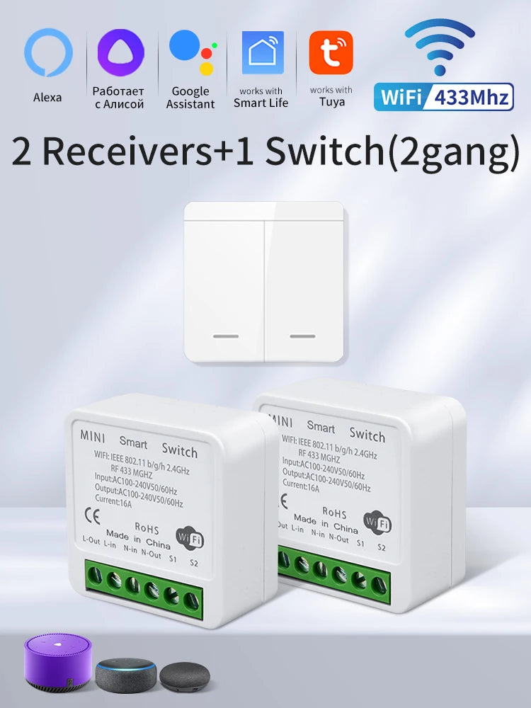 Tuya Smart WiFi Switch RF 433MHz Wireless Light Switch 1/2/3Gang Wall Switch Smart Life APP Voice Control With Alexa Google Home