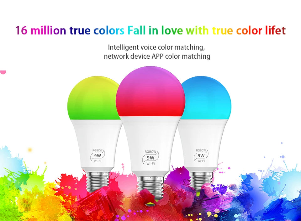 WiFi E27 Smart Dimmable Bulb RGBCW Colorful 220V LED Light App Adjust Bluetooth Support Alexa Google Home Voice Control