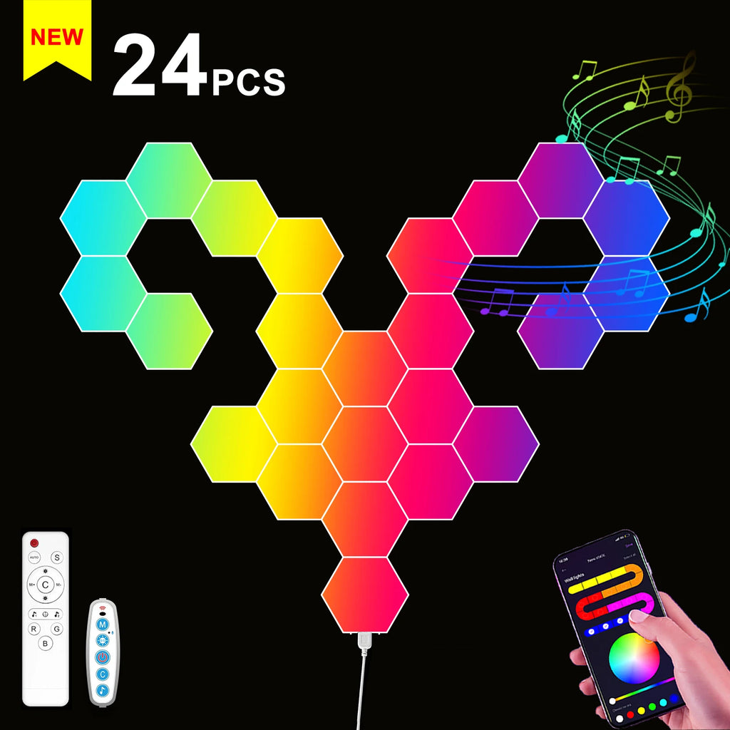 Smart LED Hexagonal Wall Light Quantum Panel APP DIY Music Sync Night Light Game Room Bedroom Home Decor Birthday Christmas Gift
